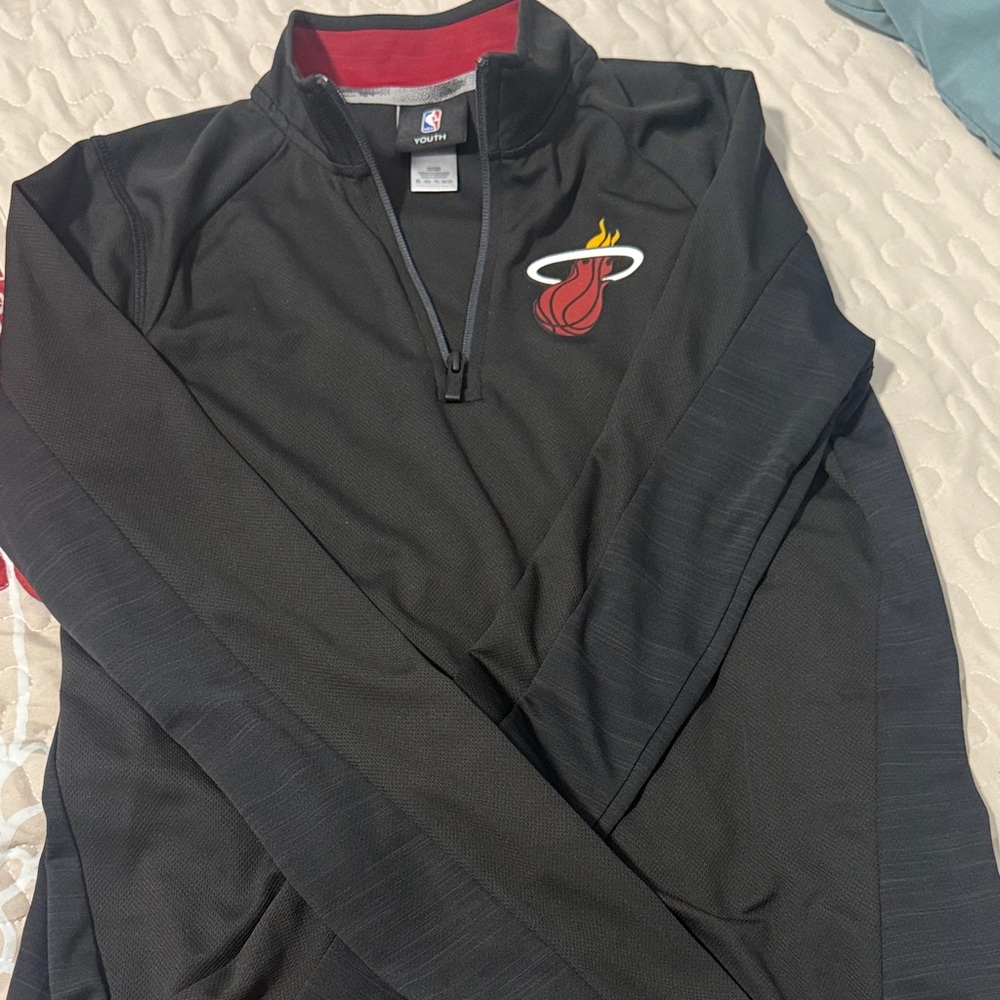 NBA Miami Heat Black and Red Quarter-Zip Pullover